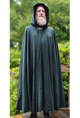 Cloakmakers.com 6076-Washable Lightweight Forest Green Wool Cloak w/ Brown Velvet Hood Lining & Celtic Triquetra Knot Clasp