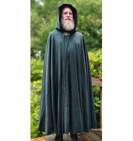 Cloakmakers.com 6076-Washable Lightweight Forest Green Wool Cloak w/ Brown Velvet Hood Lining & Celtic Triquetra Knot Clasp