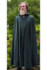 Cloakmakers.com 6076-Washable Lightweight Forest Green Wool Cloak w/ Brown Velvet Hood Lining & Celtic Triquetra Knot Clasp