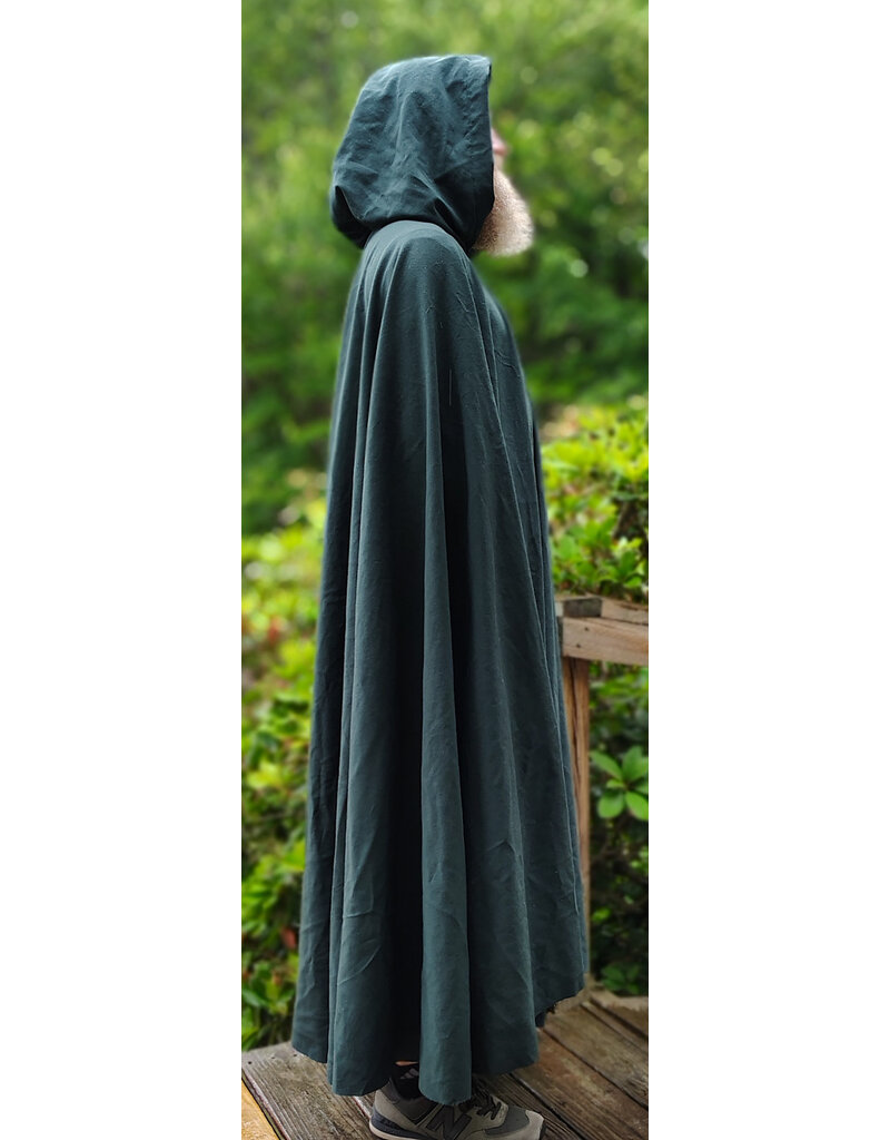 Cloakmakers.com 6076-Washable Lightweight Forest Green Wool Cloak w/ Brown Velvet Hood Lining & Celtic Triquetra Knot Clasp