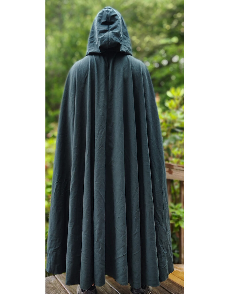 Cloakmakers.com 6076-Washable Lightweight Forest Green Wool Cloak w/ Brown Velvet Hood Lining & Celtic Triquetra Knot Clasp
