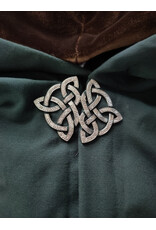 Cloakmakers.com 6076-Washable Lightweight Forest Green Wool Cloak w/ Brown Velvet Hood Lining & Celtic Triquetra Knot Clasp