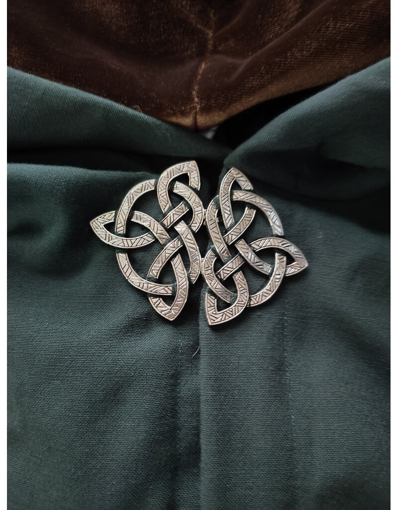 Cloakmakers.com 6076-Washable Lightweight Forest Green Wool Cloak w/ Brown Velvet Hood Lining & Celtic Triquetra Knot Clasp