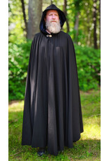 Cloakmakers.com 6078-Washable Black Wool Blend Cloak w/ Blue Velvet Hood Lining & Silver Tone Clasp