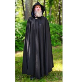 Cloakmakers.com 6078-Washable Black Wool Blend Cloak w/ Blue Velvet Hood Lining & Silver Tone Clasp