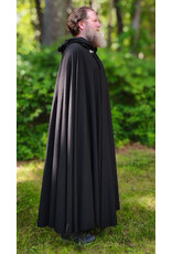 Cloakmakers.com 6078-Washable Black Wool Blend Cloak w/ Blue Velvet Hood Lining & Silver Tone Clasp