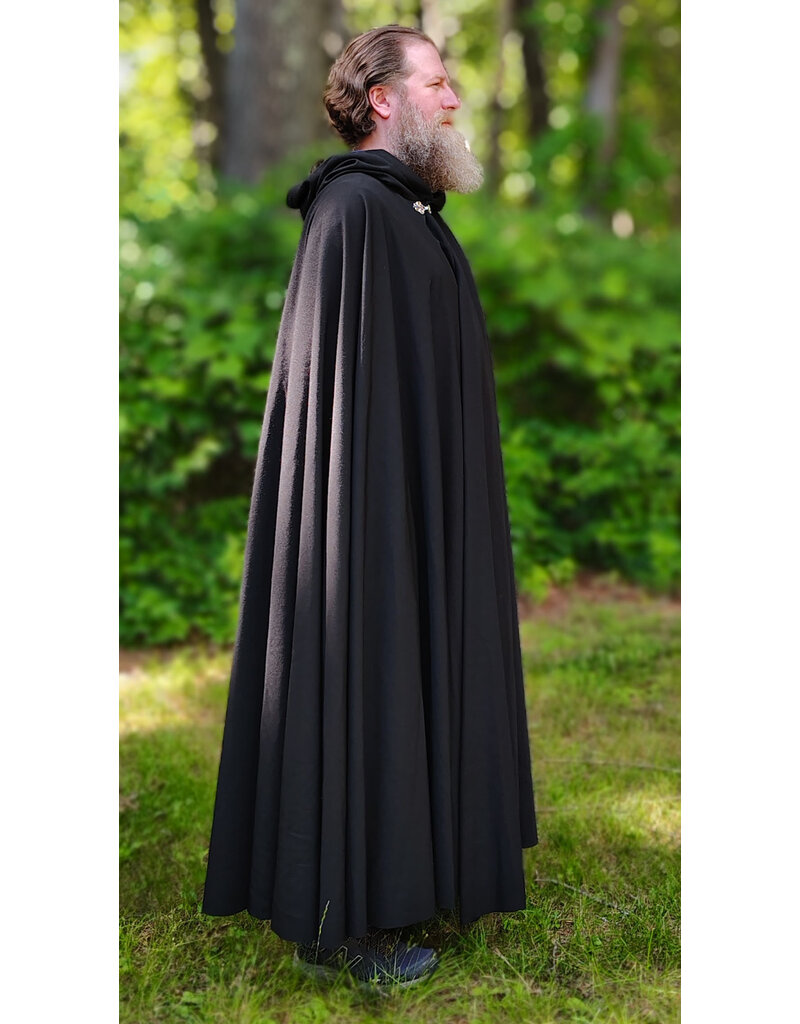 Cloakmakers.com 6078-Washable Black Wool Blend Cloak w/ Blue Velvet Hood Lining & Silver Tone Clasp