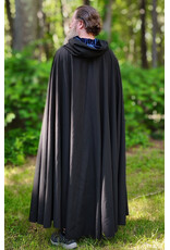 Cloakmakers.com 6078-Washable Black Wool Blend Cloak w/ Blue Velvet Hood Lining & Silver Tone Clasp