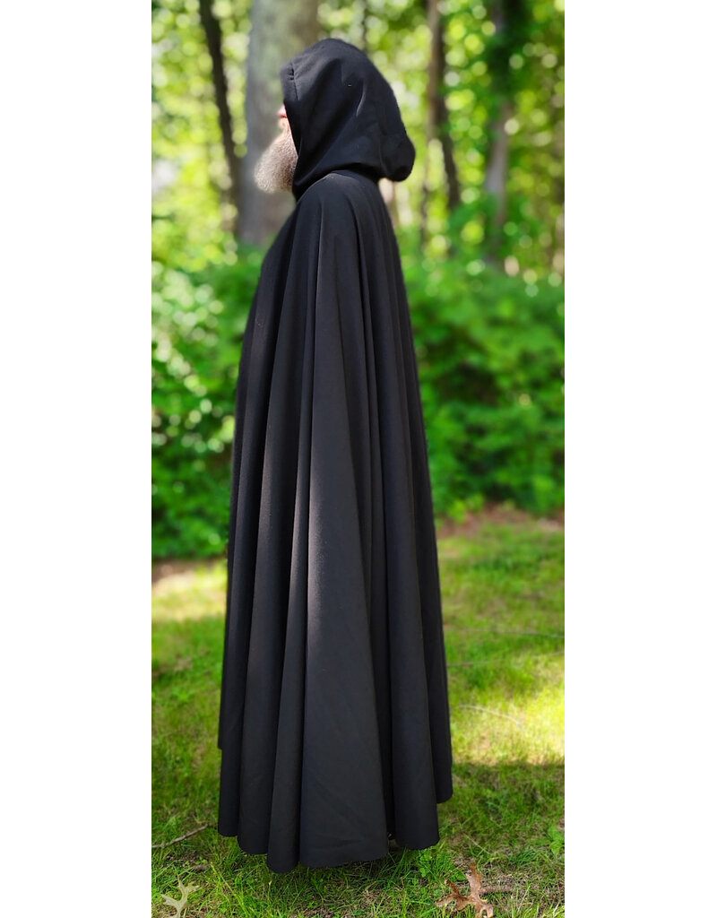 Cloakmakers.com 6078-Washable Black Wool Blend Cloak w/ Blue Velvet Hood Lining & Silver Tone Clasp