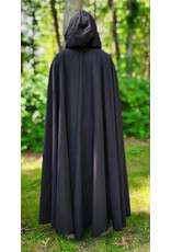 Cloakmakers.com 6078-Washable Black Wool Blend Cloak w/ Blue Velvet Hood Lining & Silver Tone Clasp