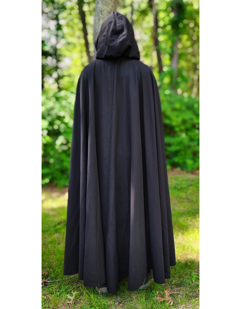 Cloakmakers.com 6078-Washable Black Wool Blend Cloak w/ Blue Velvet Hood Lining & Silver Tone Clasp