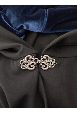 Cloakmakers.com 6078-Washable Black Wool Blend Cloak w/ Blue Velvet Hood Lining & Silver Tone Clasp