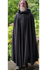 Cloakmakers.com 6073-Washable Charcoal Grey Wool Blend Cloak w/ Blue Velvet Hood Lining & Silver Tone Clasp