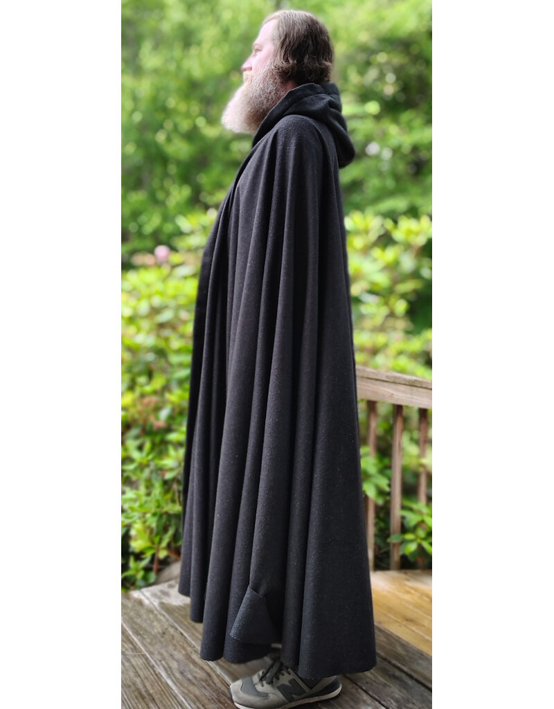 Cloakmakers.com 6073-Washable Charcoal Grey Wool Blend Cloak w/ Blue Velvet Hood Lining & Silver Tone Clasp