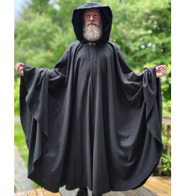 Cloakmakers.com 6073-Washable Charcoal Grey Wool Blend Cloak w/ Blue Velvet Hood Lining & Silver Tone Clasp