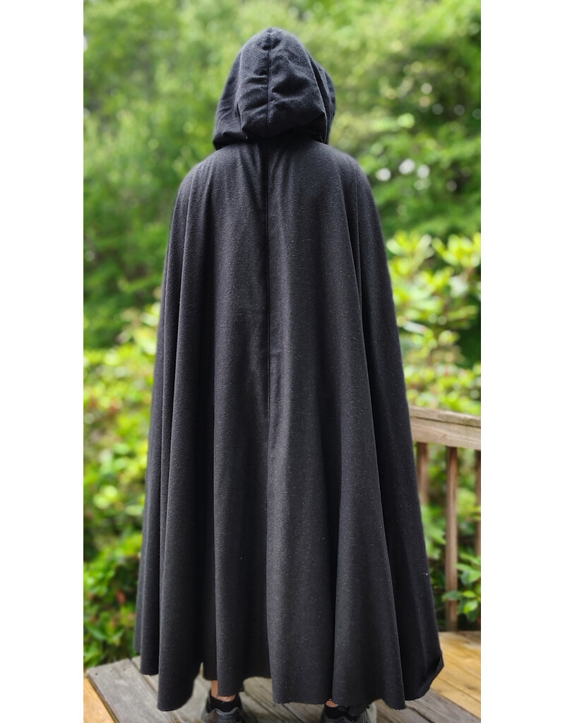Cloakmakers.com 6073-Washable Charcoal Grey Wool Blend Cloak w/ Blue Velvet Hood Lining & Silver Tone Clasp
