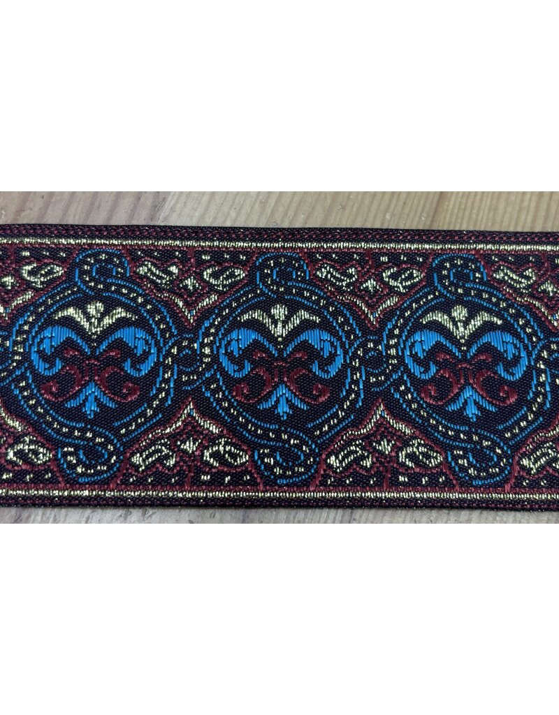 Cloakmakers.com Memento Mori Ornament Trim - Gold and Turquois on Burgundy