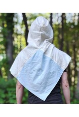 Cloakmakers.com H585-Washable Lightweight Blue & White Cotton Viking Hood w/Sword & Dragon Embroidery