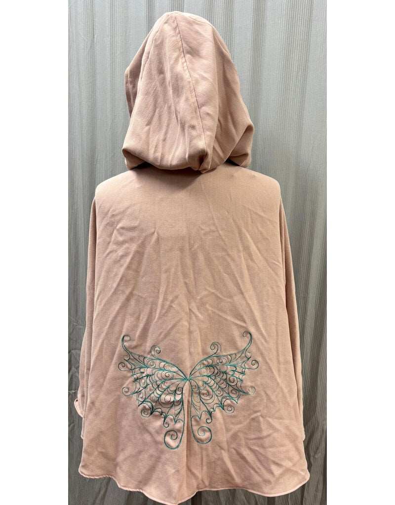 Cloakmakers.com 6080 - Washable Short Pink Wool Blend Cloak w/Butterfly Wing Embroidery