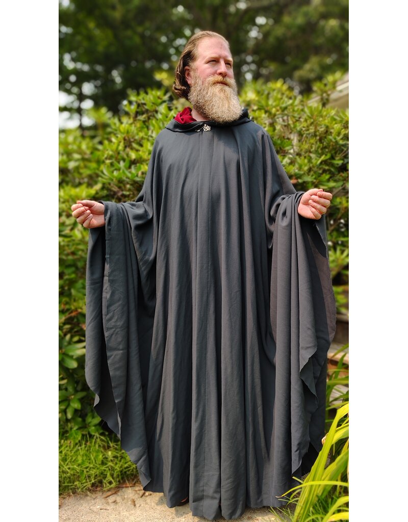 Cloakmakers.com 6081 - Washable Slate Blue Wool Blend Cloak w/Red Moleskin Hood Lining