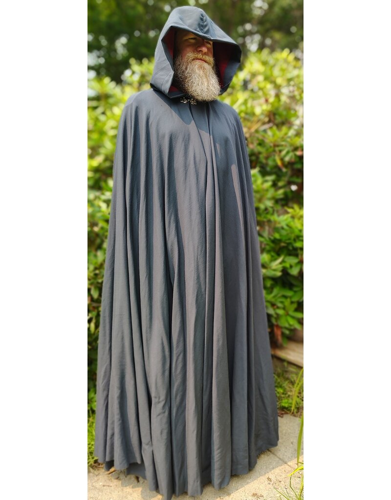 Cloakmakers.com 6081 - Washable Slate Blue Wool Blend Cloak w/Red Moleskin Hood Lining