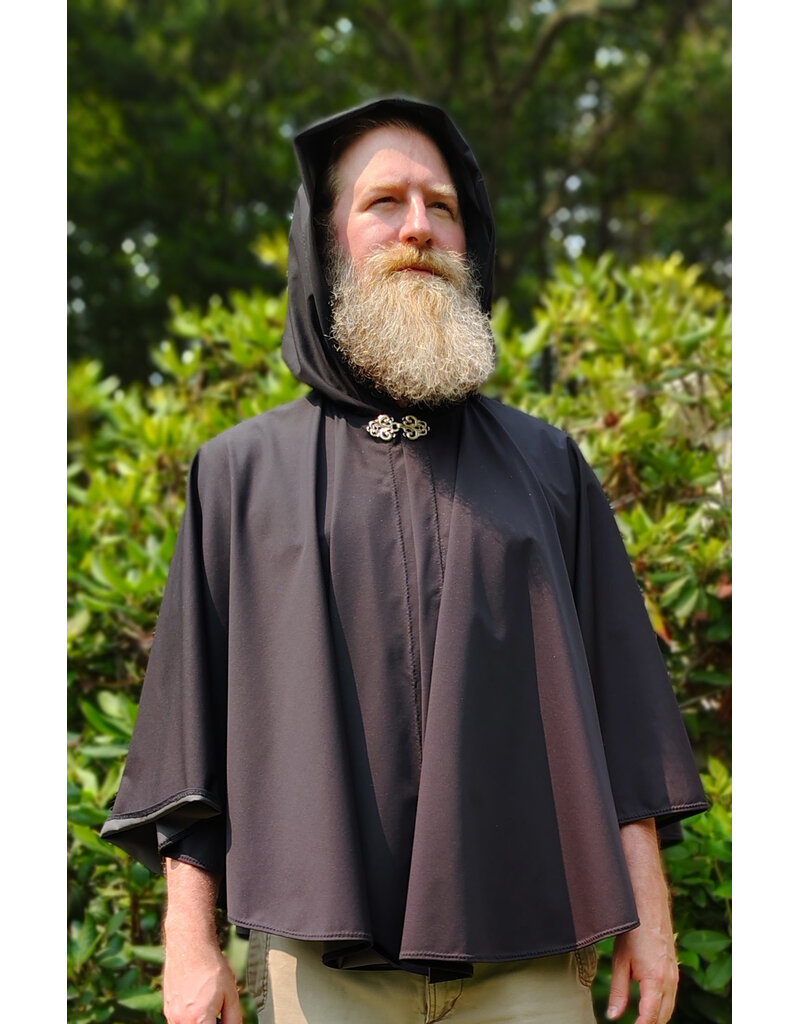 Cloakmakers.com 6082-Washable Lightweight Short Black Raincloak w/ Silver Tone Clasp