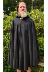 Cloakmakers.com 6083-Washable Midweight Black Wool Blend Cloak w/ Red Velvet Hood Lining & Silver Tone Clasp