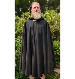 Cloakmakers.com 6083-Washable Midweight Black Wool Blend Cloak w/ Red Velvet Hood Lining & Silver Tone Clasp