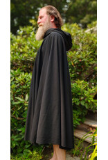Cloakmakers.com 6083-Washable Midweight Black Wool Blend Cloak w/ Red Velvet Hood Lining & Silver Tone Clasp