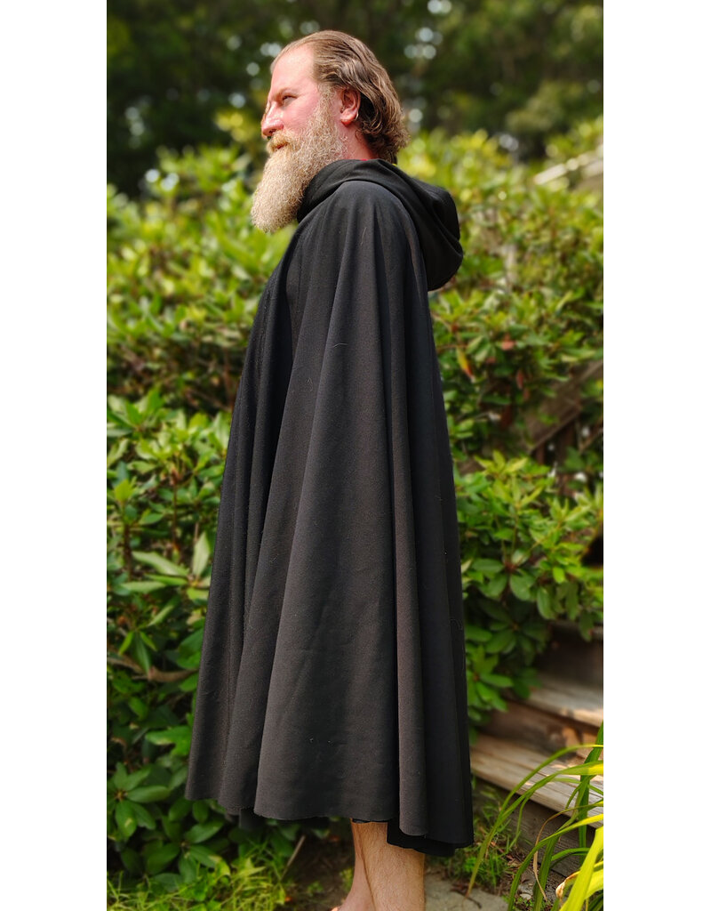 Cloakmakers.com 6083-Washable Midweight Black Wool Blend Cloak w/ Red Velvet Hood Lining & Silver Tone Clasp