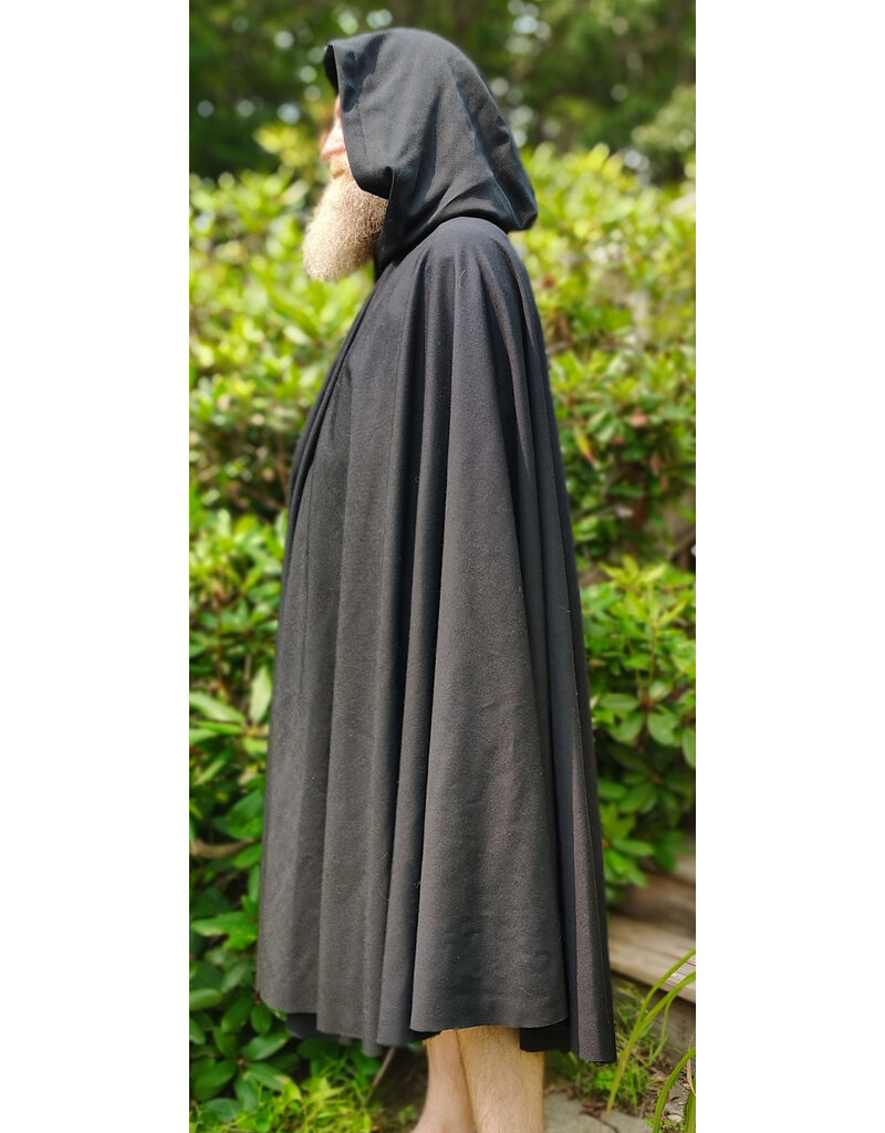 Cloakmakers.com 6083-Washable Midweight Black Wool Blend Cloak w/ Red Velvet Hood Lining & Silver Tone Clasp