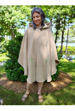 Cloakmakers.com 6084-Washable Beige Wool Cloak w/Green Dragon Embroidery, Pockets, Lined Hood