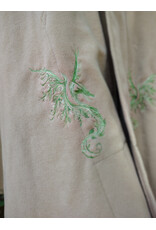 Cloakmakers.com 6084-Washable Beige Wool Cloak w/Green Dragon Embroidery, Pockets, Lined Hood