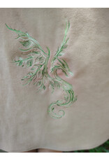 Cloakmakers.com 6084-Washable Beige Wool Cloak w/Green Dragon Embroidery, Pockets, Lined Hood