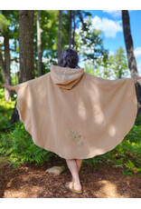 Cloakmakers.com 6084-Washable Beige Wool Cloak w/Green Dragon Embroidery, Pockets, Lined Hood
