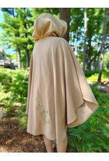 Cloakmakers.com 6084-Washable Beige Wool Cloak w/Green Dragon Embroidery, Pockets, Lined Hood