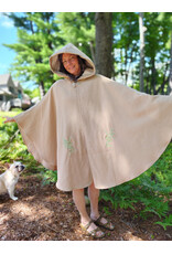 Cloakmakers.com 6084-Washable Beige Wool Cloak w/Green Dragon Embroidery, Pockets, Lined Hood