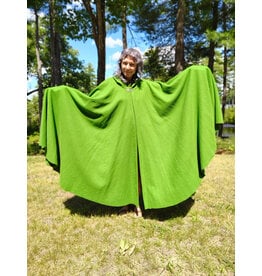 Cloakmakers.com 6085-Washable Green Wool Cloak w/ Black Velvet Hood Lining & Silver Tone Clasp