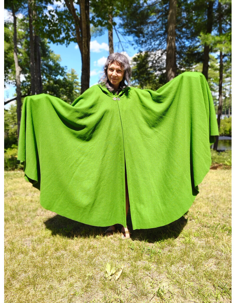Cloakmakers.com 6085-Washable Green Wool Cloak w/ Black Velvet Hood Lining & Silver Tone Clasp