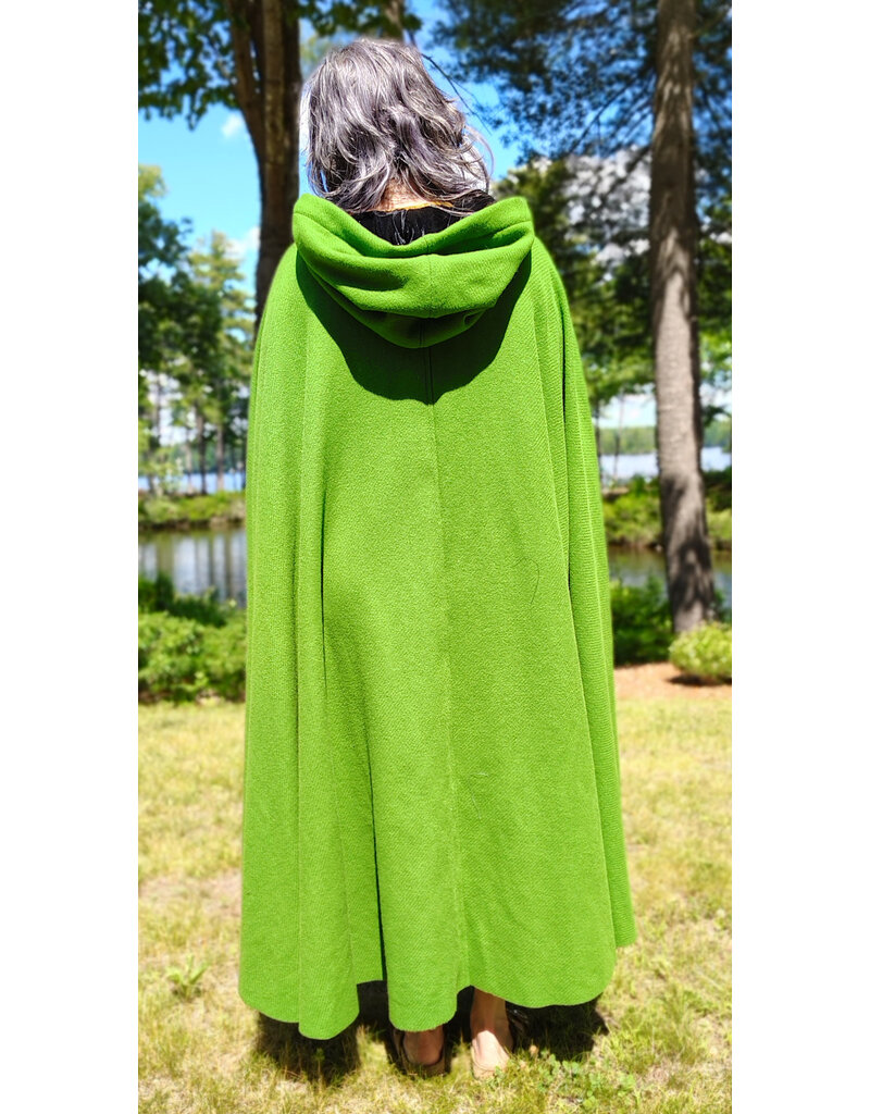 Cloakmakers.com 6085-Washable Green Wool Cloak w/ Black Velvet Hood Lining & Silver Tone Clasp