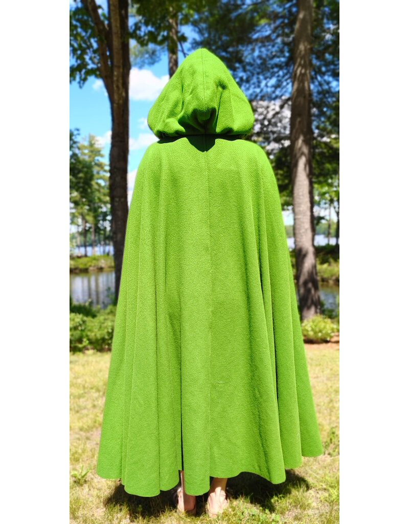 Cloakmakers.com 6085-Washable Green Wool Cloak w/ Black Velvet Hood Lining & Silver Tone Clasp