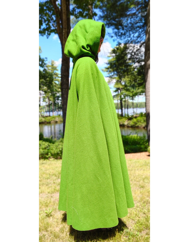Cloakmakers.com 6085-Washable Green Wool Cloak w/ Black Velvet Hood Lining & Silver Tone Clasp