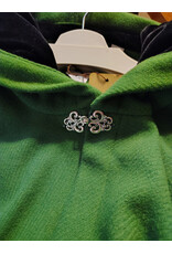 Cloakmakers.com 6085-Washable Green Wool Cloak w/ Black Velvet Hood Lining & Silver Tone Clasp