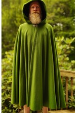 Cloakmakers.com 6085-Washable Green Wool Cloak w/ Black Velvet Hood Lining & Silver Tone Clasp