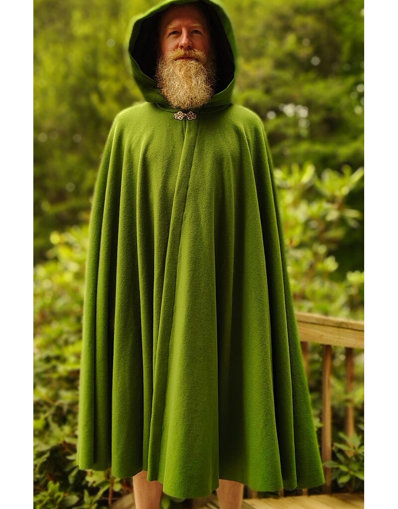 Cloakmakers.com 6085-Washable Green Wool Cloak w/ Black Velvet Hood Lining & Silver Tone Clasp