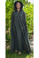 Cloakmakers.com 6086-Washable Dark Green Lightweight Wool Blend Cloak w/ Black Velvet Hood Lining & Silver Tone Clasp