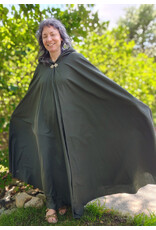 Cloakmakers.com 6086-Washable Dark Green Lightweight Wool Blend Cloak w/ Black Velvet Hood Lining & Silver Tone Clasp