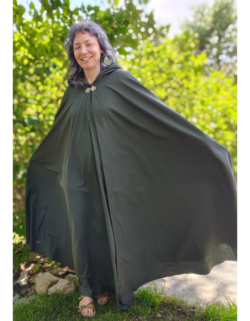 Cloakmakers.com 6086-Washable Dark Green Lightweight Wool Blend Cloak w/ Black Velvet Hood Lining & Silver Tone Clasp