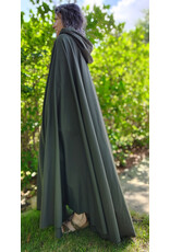 Cloakmakers.com 6086-Washable Dark Green Lightweight Wool Blend Cloak w/ Black Velvet Hood Lining & Silver Tone Clasp