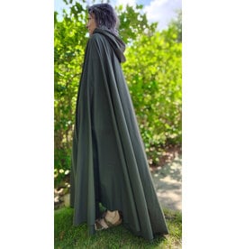 Cloakmakers.com 6086-Washable Dark Green Lightweight Wool Blend Cloak w/ Black Velvet Hood Lining & Silver Tone Clasp